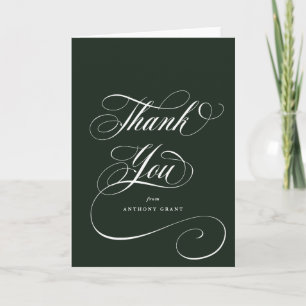 Blank Dark Green Elegant Script Graduation Thank You Card