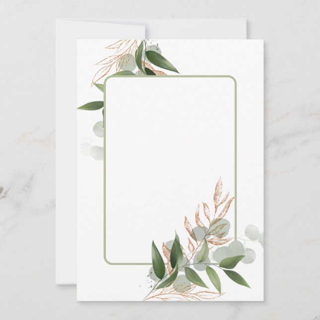 Blank design with olive green leaf spray invitation (Front)