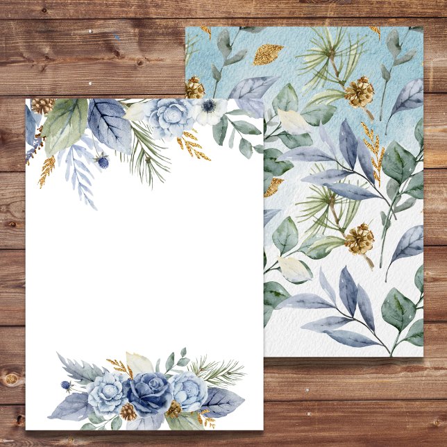 Blank DIY Invitation Greenery Dusty Blue Flower (Creator Uploaded)