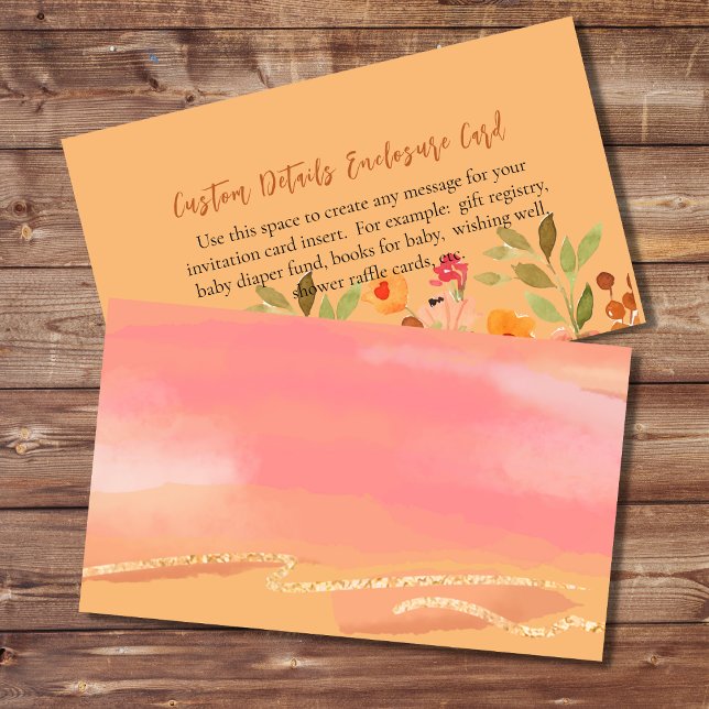 Blank DIY Watercolor Peach Pink Garden Blooms Enclosure Card (Creator Uploaded)