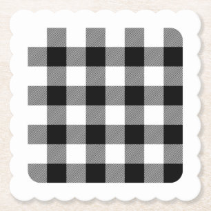 Blank Edge White and Black Buffalo Plaid Paper Coaster