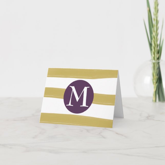 Blank Eggplant and Gold Monogram Note Card (Front)