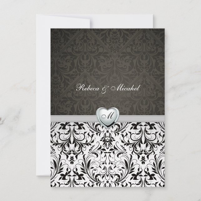 Blank Elegant Damask Monogram Wedding Invites (Front)