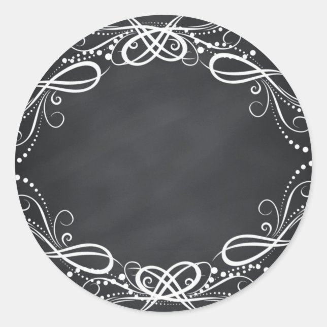 Blank Faux Chalkboard Floral Curves Customise Classic Round Sticker (Front)