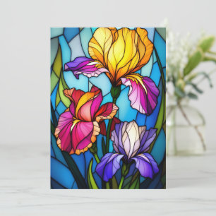 Blank Flat Greeting Card with Stain-Glass Iris