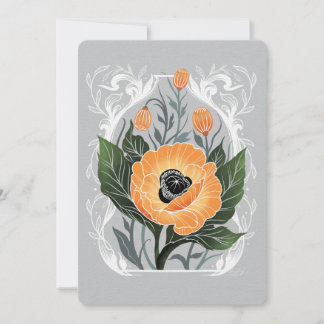 Blank Floral Note Card with Orange Poppies