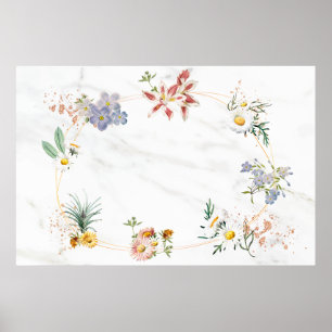Blank floral oval frame poster