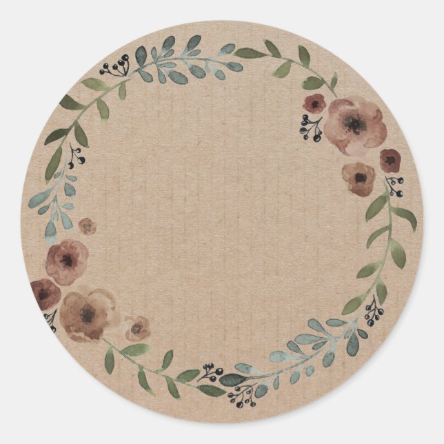 Blank Floral Wreath Label Classic Round Sticker (Front)