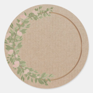 Blank Floral Wreath Label Classic Round Sticker