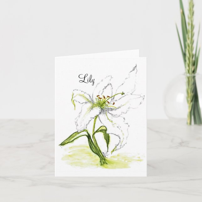 Blank Folded notecard  floral watercolor Lilly (Front)