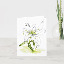 Blank Folded notecard  floral watercolor Lilly