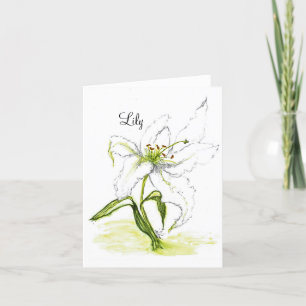 Blank Folded notecard  floral watercolor Lilly