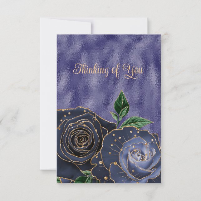 Blank Glamourous Gold Navy Roses Thinking of You   Announcement (Front)