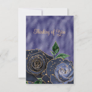 Blank Glamourous Gold Navy Roses Thinking of You Announcement