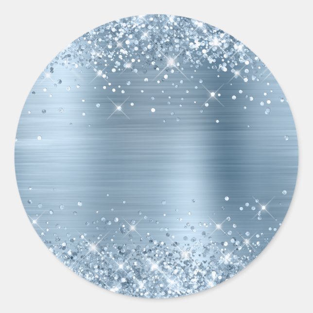 Blank Glittery Light Blue Metallic Foil Classic Round Sticker (Front)