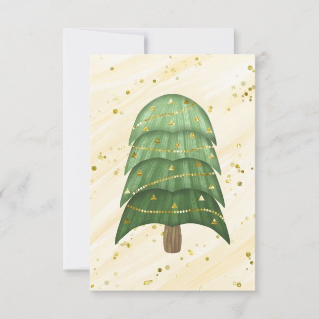 Blank Gold Green Sparkle Modern Christmas Tree  Announcement (Front)