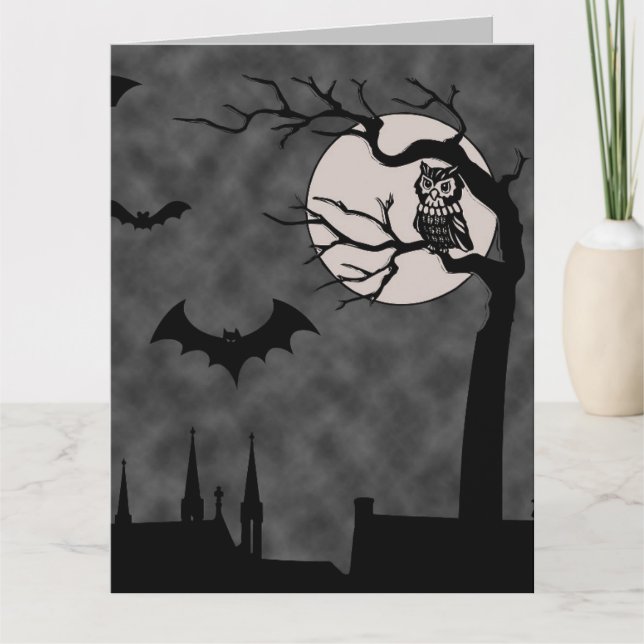 BLANK GOTHIC NIGHT OWL BATS MOON BLANK CARD (Front)