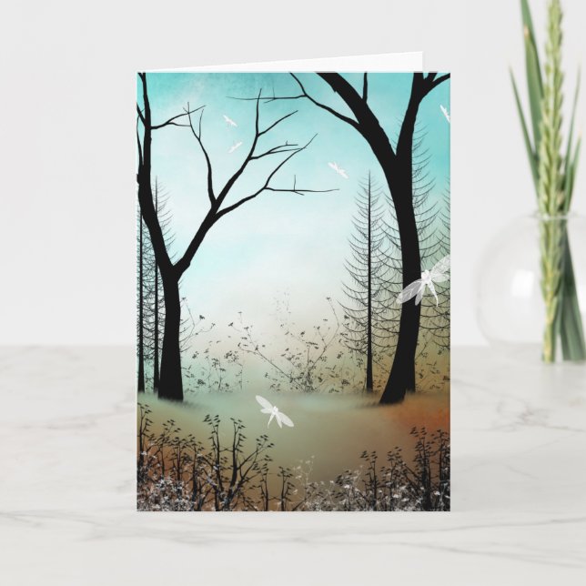 Blank Greeting Card Spring Woodland Dragonflies (Front)