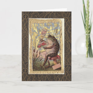 Blank Greeting Card Victorian Collage Frog Flowers