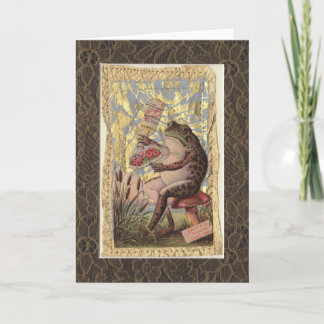 Blank Greeting Card Victorian Collage Frog Flowers