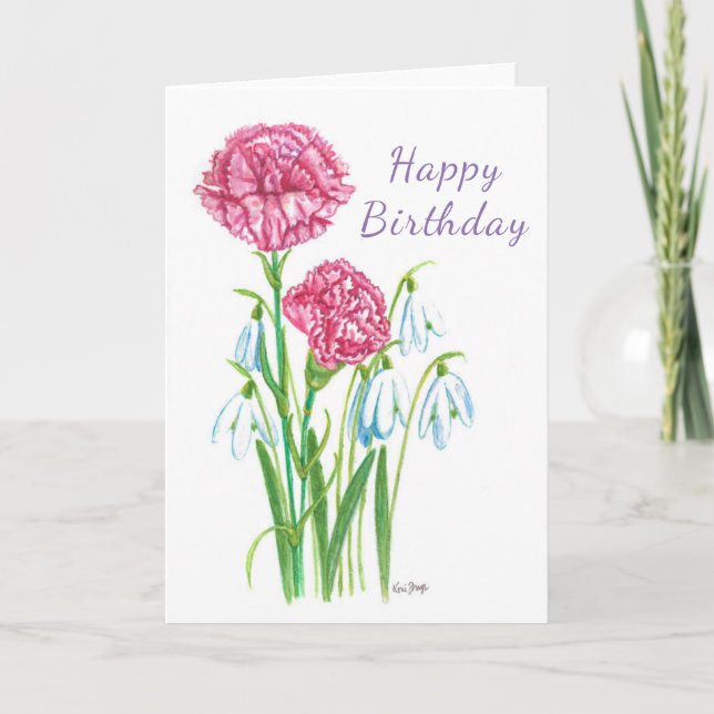 Blank Greeting Card with January birth flowers (Front)