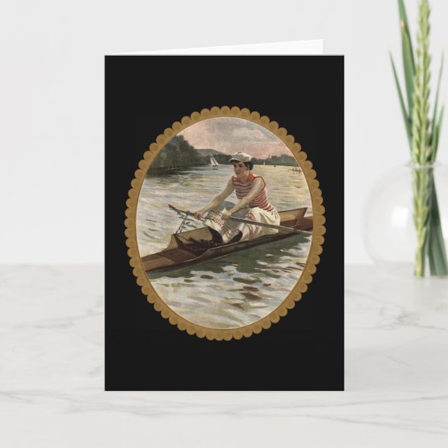 Blank greeting. Vintage art female rower on Card (Front)