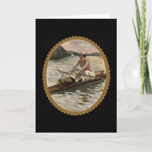 Blank greeting. Vintage art female rower on Card