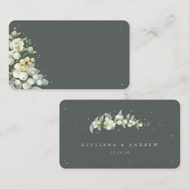 Blank Grey Green Snowberry+Eucalyptus Wedding Flat Place Card (Front/Back)