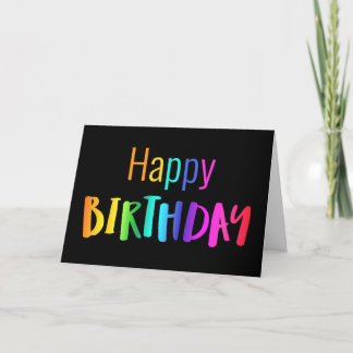 Blank Happy Birthday Card Rainbow Letters on Black