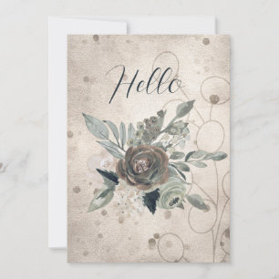 Blank Hello Sage Green Cream Watercolor Flowers  Announcement