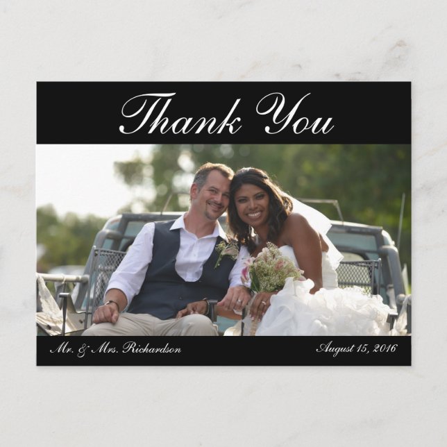 Blank - Horiz. B&W Custom Wedding Photo Thank You Postcard (Front)