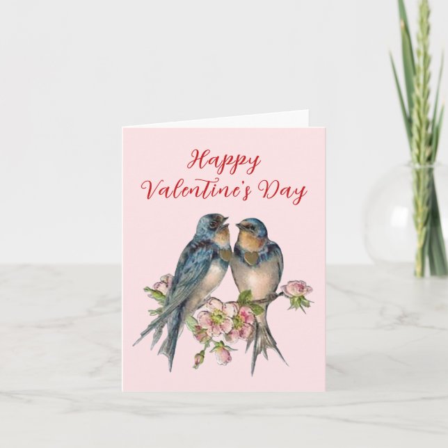 Blank Inside Blue Birds Valentine's Day Card (Front)