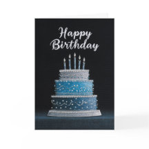 BLANK INSIDE: Blue & Silver Birthday Cake Design
