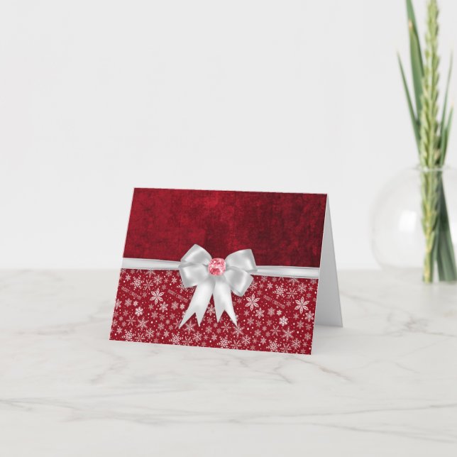 Blank Inside Christmas Holiday Bow Gem Notecard (Front)