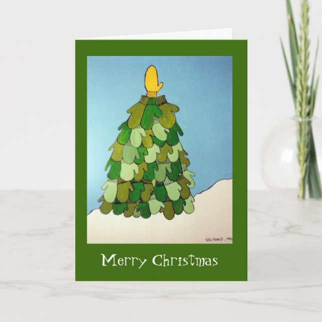 Blank Inside Mitten Tree Christmas Card (Front)