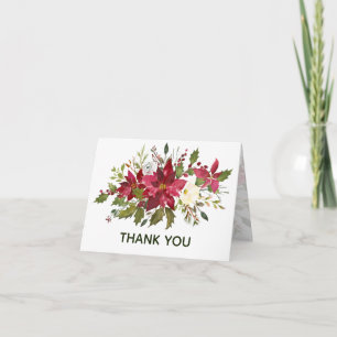 Blank Inside Poinsettia Greenery Christmas Wedding Thank You Card
