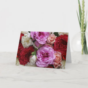 Blank Inside Pretty Floral Red Pink Elegant Folded Note Card