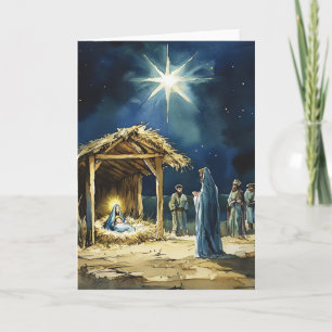 Blank Inside   Watercolor Nativity Scene Card