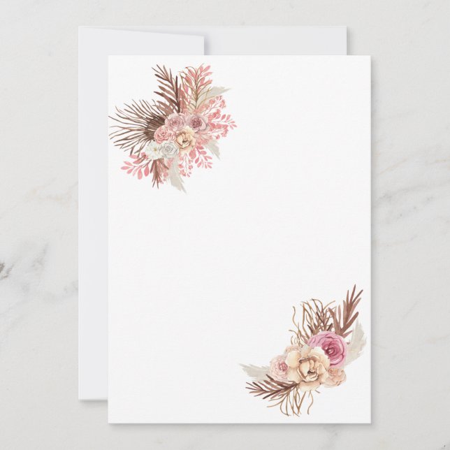 Blank Invitation DIY Boho Dusty Rose Floral (Front)