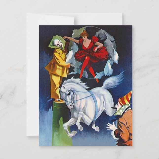 Blank Invitations Whimsical Vintage Circus Clowns (Front)
