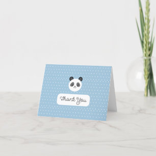 BLANK Kawaii Panda Blue Polka Dots Baby Shower Thank You Card