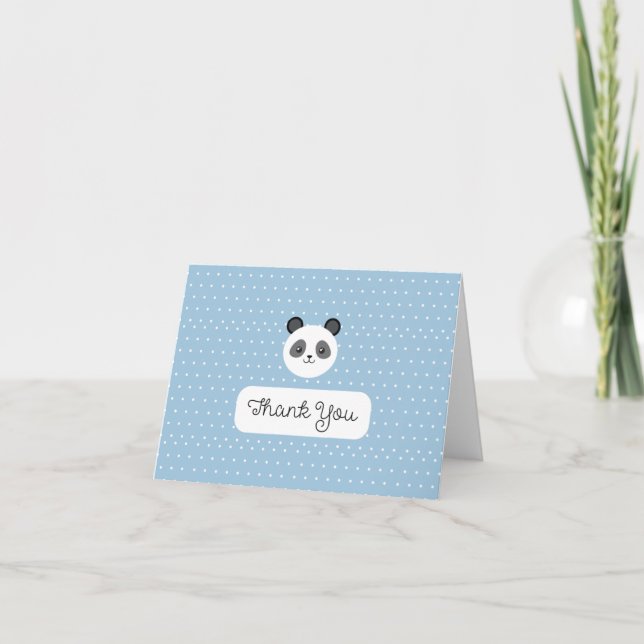 BLANK Kawaii Panda Blue Polka Dots Baby Shower Thank You Card (Front)