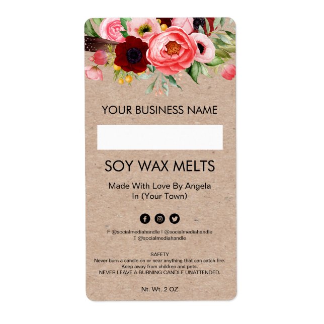 Blank Kraft Floral Soy Wax Melt Labels (Front)