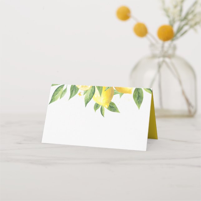 Blank Lemon Watercolor Wedding Place Card (Front)