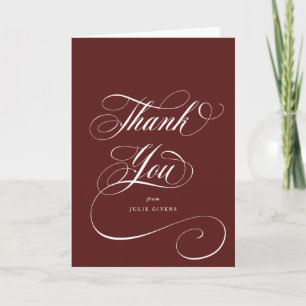Blank Maroon Elegant Script Graduation Thank You Card