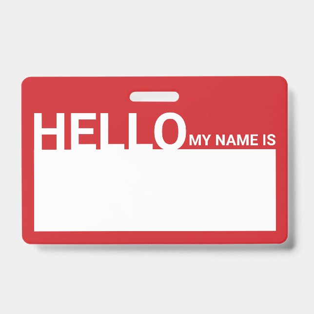 Blank Modern Hello My Name Is Red ID Badge (Front)