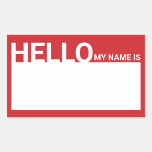 Blank Modern Hello My Name Is Red Rectangular Sticker