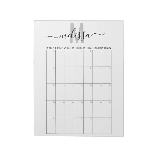  Blank Month Monogram Planning Calendar Planner Notepad (Rotated)