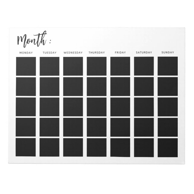 Blank monthly calendar  notepad (Front)