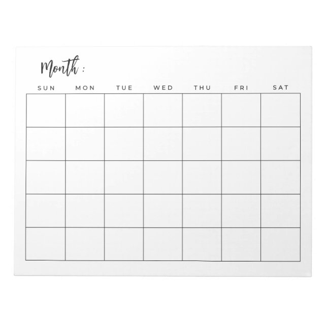 Blank monthly calendar notepad (Front)